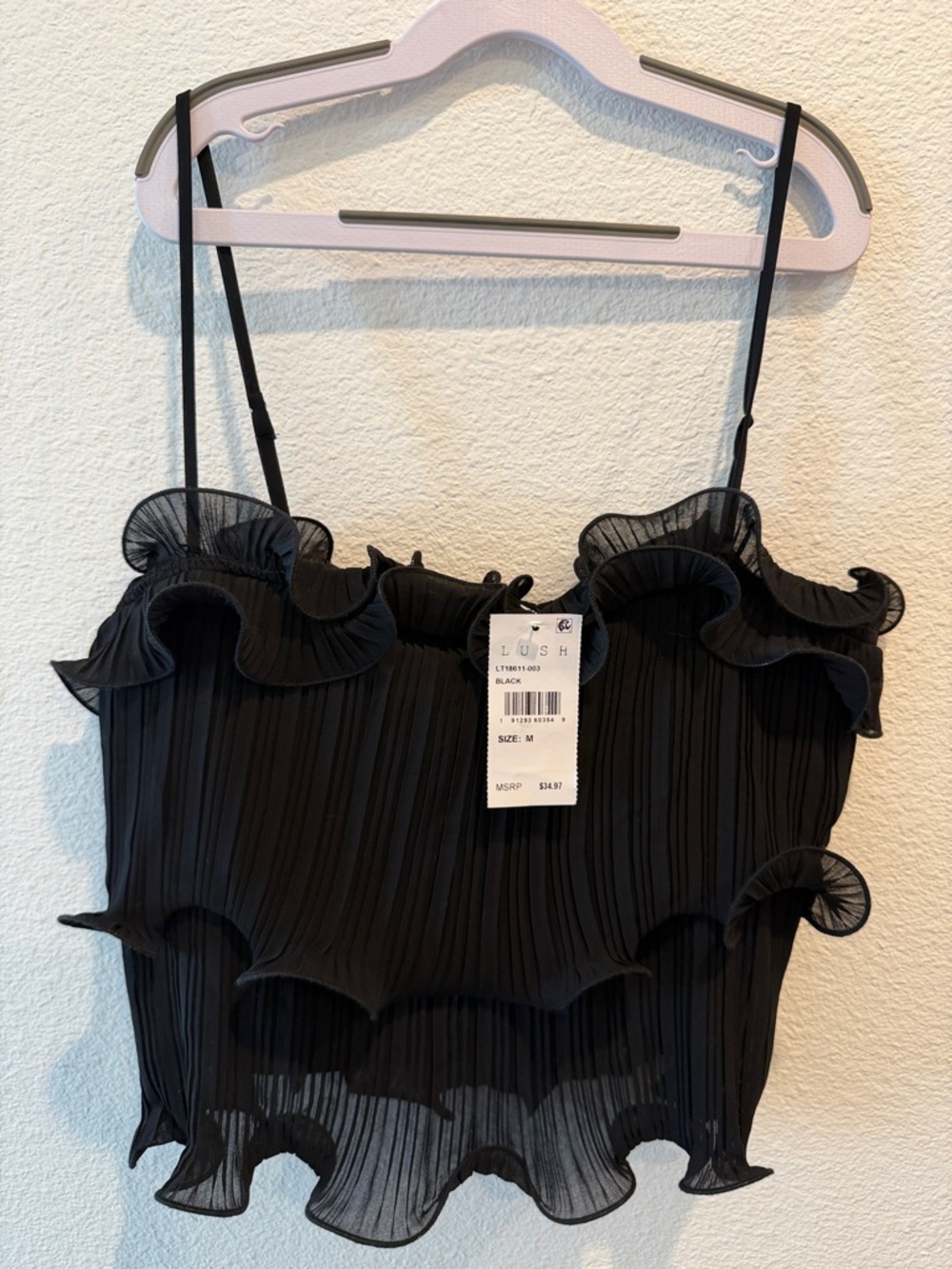Lush Black Ruffle Pleated Camisole
